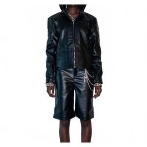 NEW KNOTWTR unisex i’m worth a lot leather jacket with hood in black